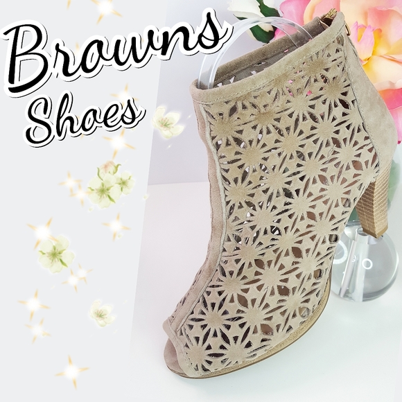 BROWNS SHOESâSummer Leather Suede Peep Toe Ankle Boots - Picture 4 of 10